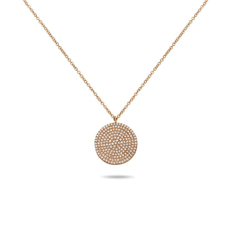 14K White Gold Diamond Pave Circle Necklace, 18"