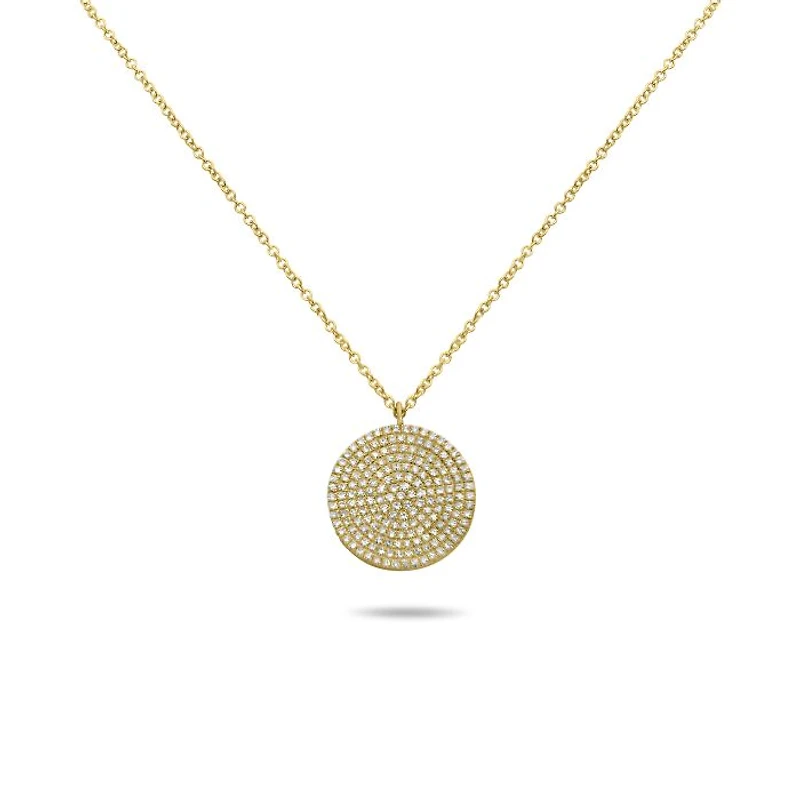 14K White Gold Diamond Pave Circle Necklace, 18"