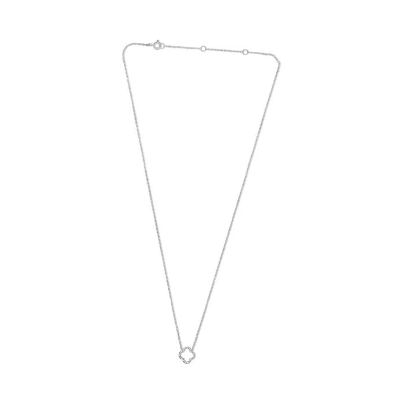 14K White Gold Diamond Quatrefoil Necklace, 18"
