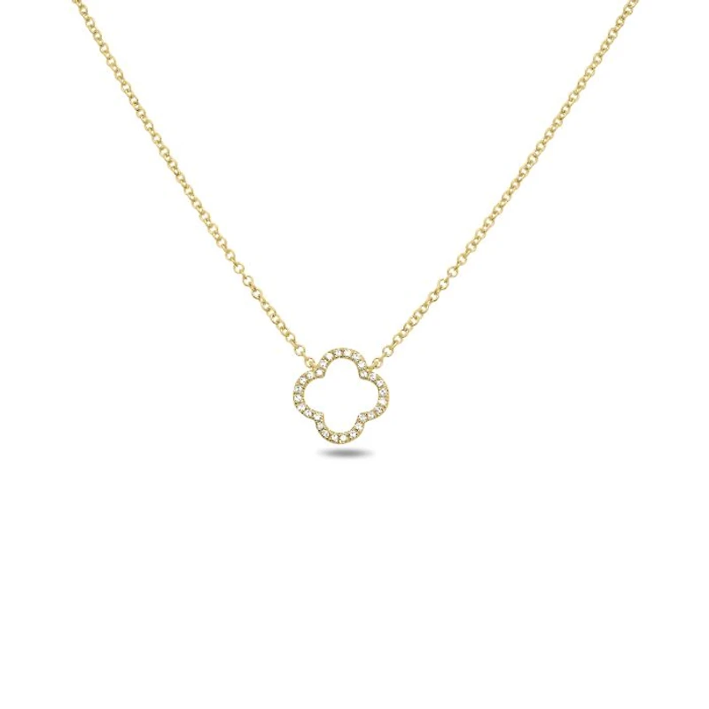 14K White Gold Diamond Quatrefoil Necklace, 18"