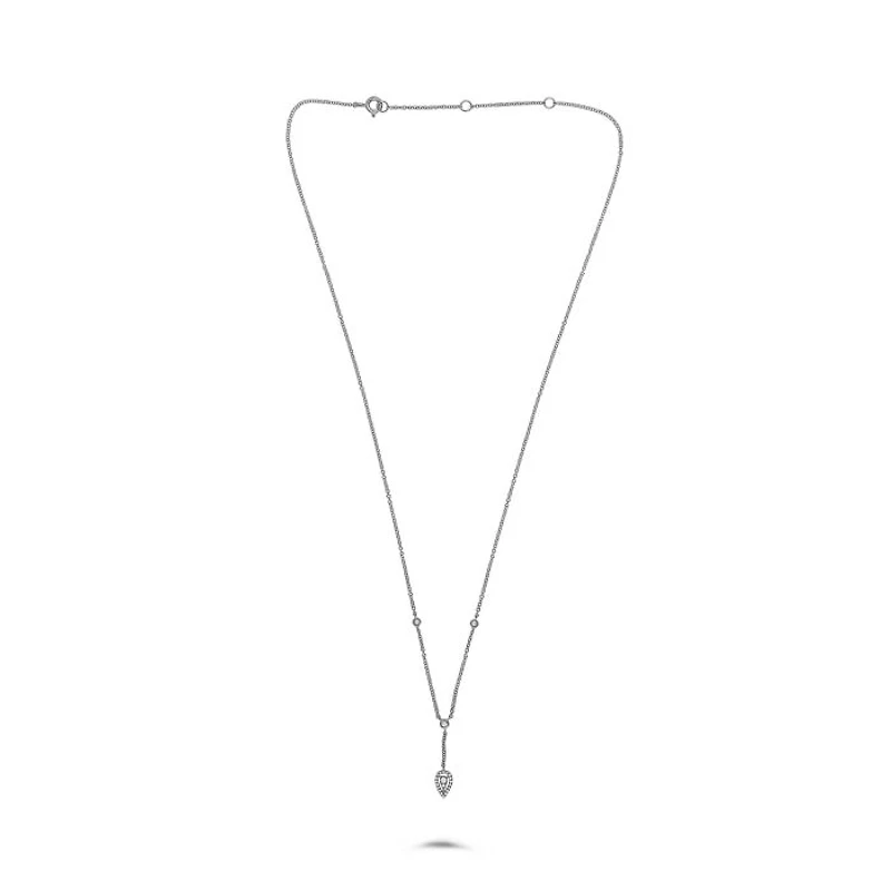 14K White Gold Diamond "Y" Shaped Necklace, 18"
