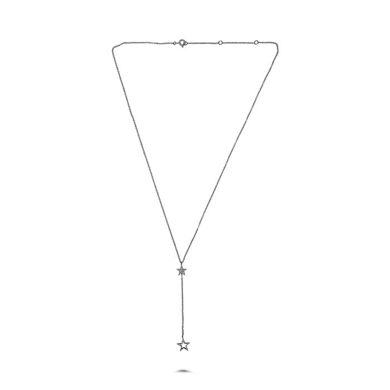 14K White Gold Diamond "Y" Shaped Star Necklace, 18"
