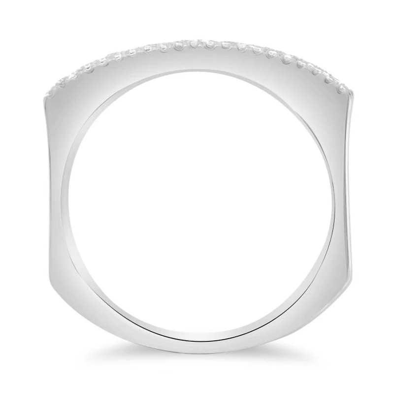 14K White, Yellow or Rose Gold 0.19cttw Diamond Three Row Indented Band - 14K White Gold