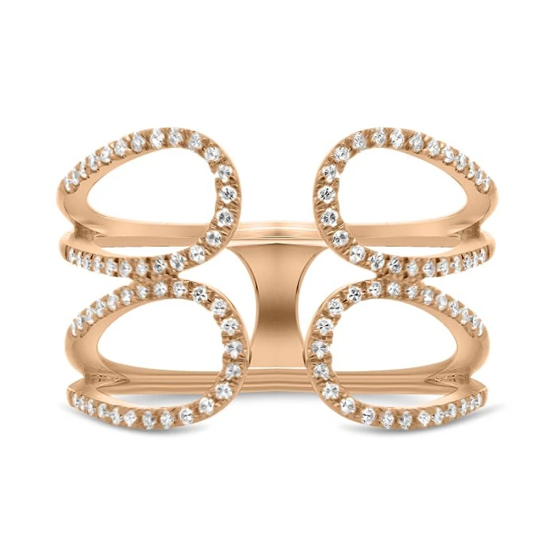 14K White, Yellow or Rose Gold 0.27cttw Diamond Loop Cuff Ring - 14K White Gold