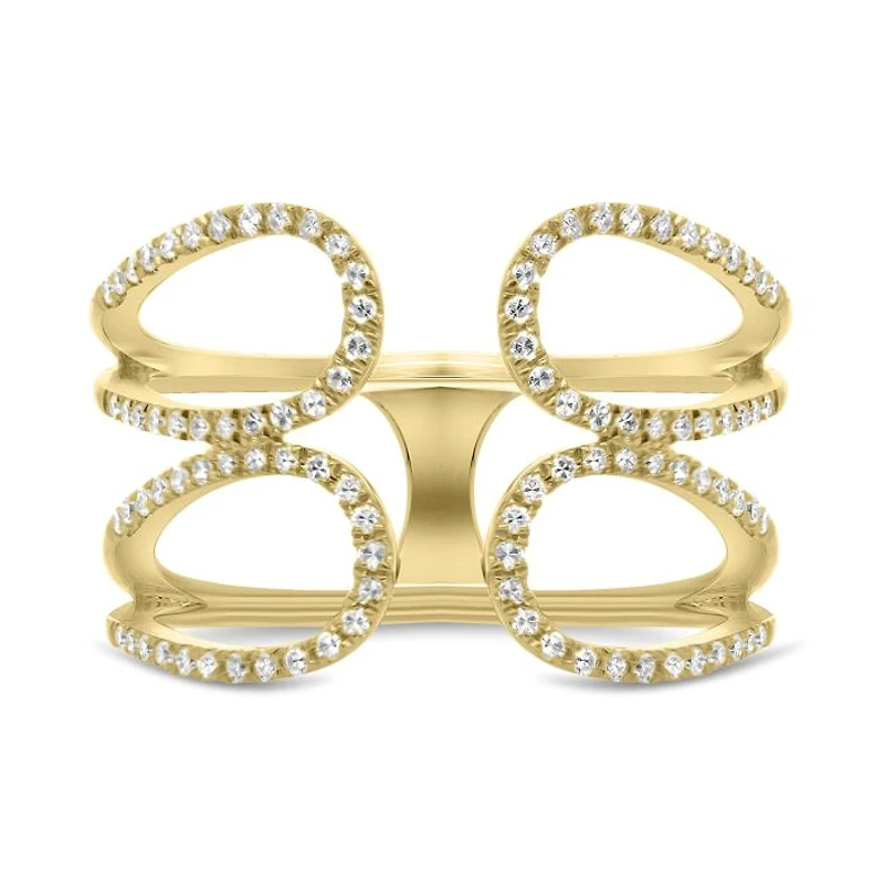 14K White, Yellow or Rose Gold 0.27cttw Diamond Loop Cuff Ring - 14K White Gold