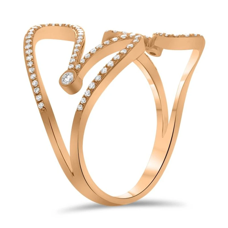 14K White, Yellow or Rose Gold 0.28cttw Double Heart Diamond Cuff Ring - 14K White Gold / 4.5