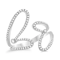 14K White, Yellow or Rose Gold 0.28cttw Double Heart Diamond Cuff Ring - 14K White Gold / 4.5