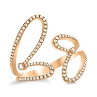 14K White, Yellow or Rose Gold 0.28cttw Double Heart Diamond Cuff Ring - 14K White Gold / 4.5