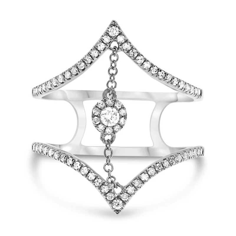 14K White, Yellow or Rose Gold 0.26cttw Diamond Chevron Split Shank Ring - 14K White Gold