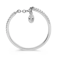 14K White, Yellow or Rose Gold 0.14cttw Diamond Chain Ring with Dangle - 14K White Gold