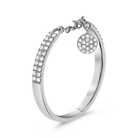 14K White, Yellow or Rose Gold 0.14cttw Diamond Chain Ring with Dangle - 14K White Gold