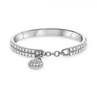 14K White, Yellow or Rose Gold 0.14cttw Diamond Chain Ring with Dangle - 14K White Gold