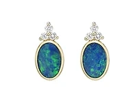 10K Yellow Gold 0.80cttw Australian Doublet Opal and 0.065cttw Diamond Earrings