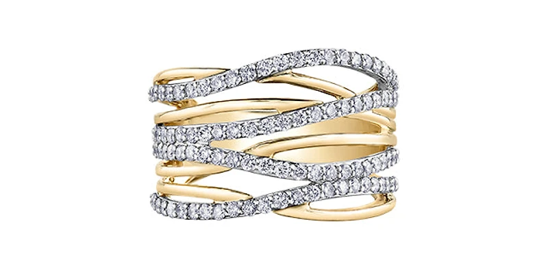 10K Two Tone Yellow and White Gold 1.00cttw Diamond Twist Ring - 4.5