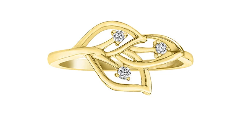 10K Yellow Gold 0.05cttw Diamond Leaf Design Ring - Size 6.5