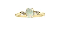 10K Yellow Gold 7mm x 5mm Opal and 0.04cttw Diamond Ring - Size 6.5
