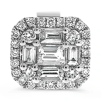 14K White Gold 0.57cttw Diamond Halo Illusion Set Baguette Cut and Round Brilliant Cut Stud Earring