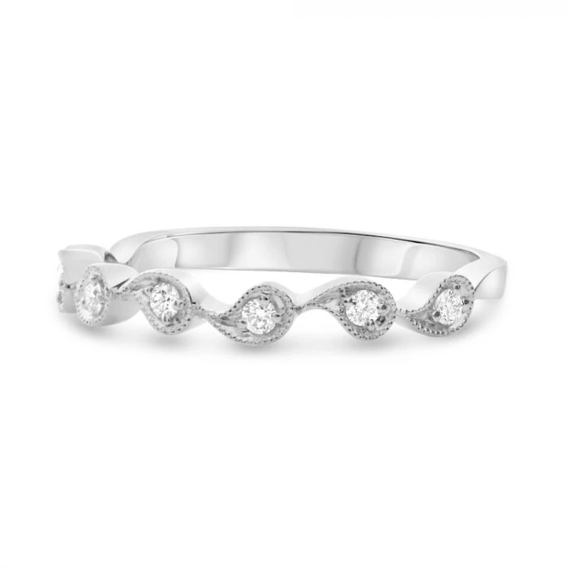14K White, Yellow or Rose Gold 0.12cttw Diamond Milgrain Tear Drop Ring - 14K White Gold