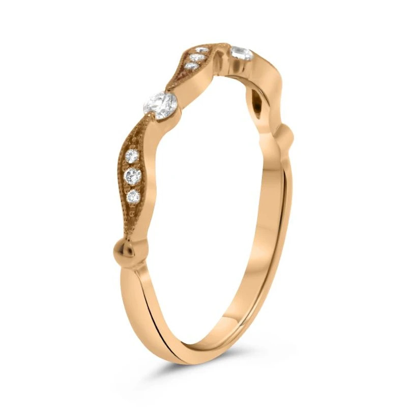 14K White, Yellow or Rose Gold 0.14cttw Diamond Milgrain Wedding Band - 14K White Gold