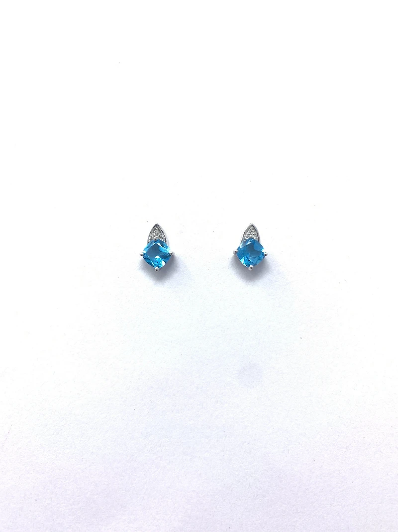 10K White Gold 1.50cttw Genuine Blue Topaz & 0.023cttw Diamond Earrings