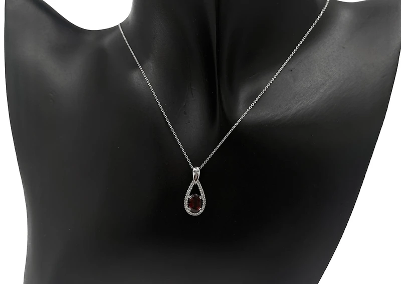 10K White Gold 0.90cttw Garnet and 0.11cttw Diamond Pendant - 18 Inches