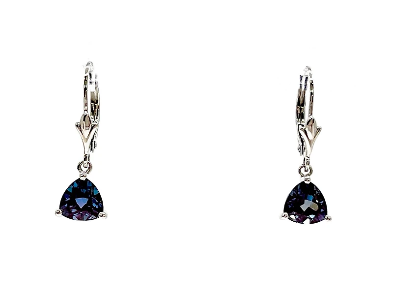 10K White Gold Created Alexandrite  Earrings
