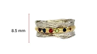 Silver and 18K Yellow Gold Plated Garnet, Amethyst, Sapphire & Peridot Ring, size 6.5