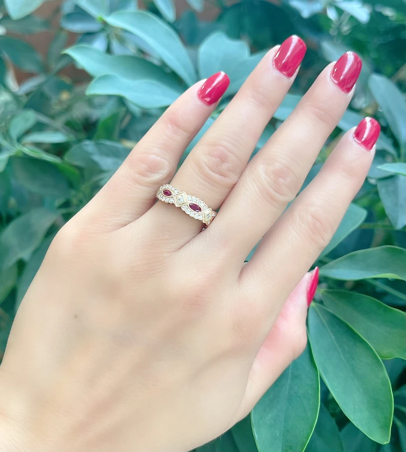 14K Tri Tone Gold 0.35cttw Ruby and 0.28cttw Diamond Ring - Size 7