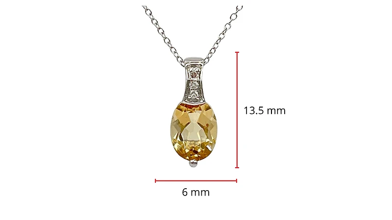 10K White Gold 8x6mm Oval Cut Citrine & 0.022cttw Diamond Pendant, 18"