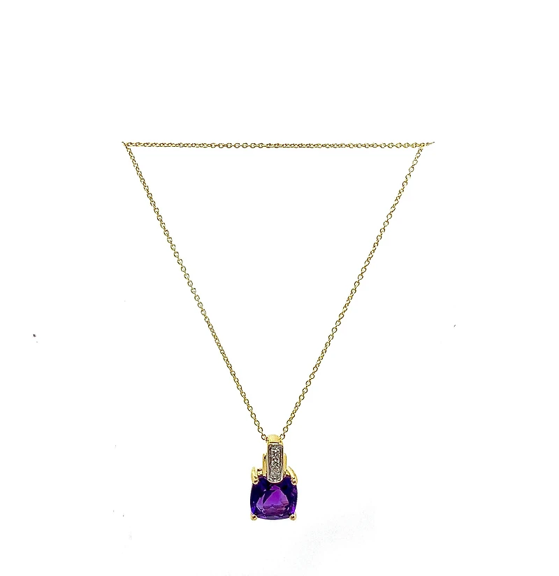 10K Yellow Gold 7mm Amethyst & 0.026cttw Diamond Pendant, 18"