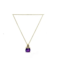 10K Yellow Gold 7mm Amethyst & 0.026cttw Diamond Pendant, 18"