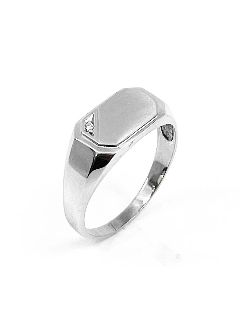 10K White Gold 0.007cttw Diamond Signet Ring - /