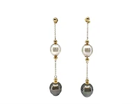 14K Yellow Gold South Sea and Tahitian Pearl Earrings with Butterfly Backs
