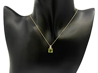 10K Yellow Gold 7mm Cushion Cut Peridot and 0.026cttw Diamond Pendant, 18"