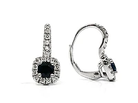 14K White Gold 4mm Sapphire and 0.34cttw Diamond Drop Earrings