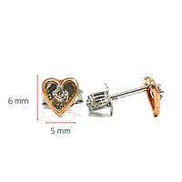10K Two Tone Rose and White Gold 0.02cttw Diamond Heart Shaped Stud Earrings