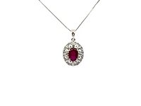 10K White Gold Ruby and Diamond Pendant, 18"
