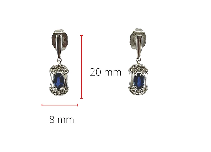 10K White Gold 0.55cttw Genuine Sapphire and 0.04cttw Diamond Dangle Earrings