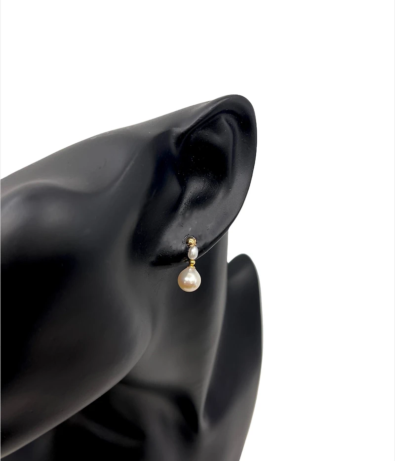 14K Yellow Gold Cultured Pearl Drop Earrings