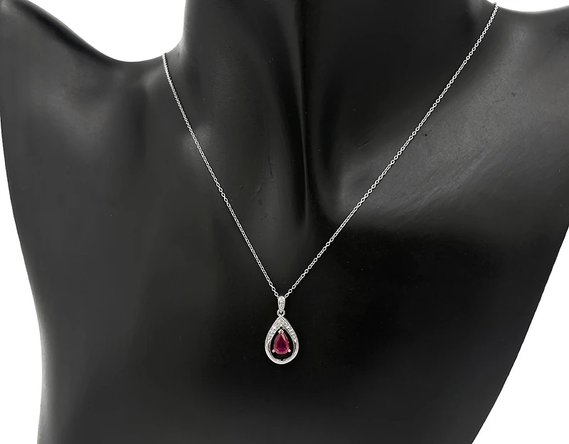 10K White Gold 0.35cttw Ruby and Diamond Necklace, 18"