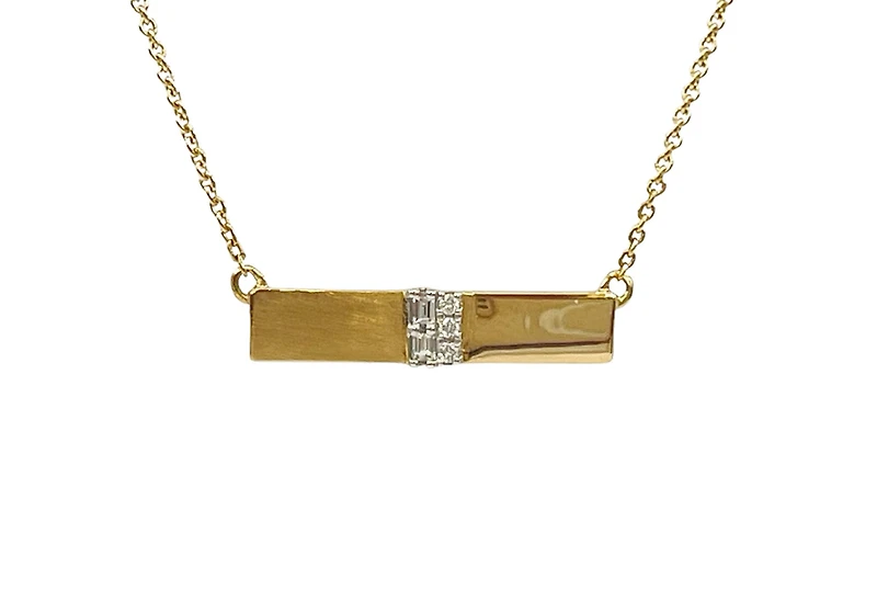 14K Yellow Gold 0.06cttw Diamond Bar Pendant, 18"