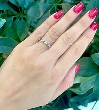10K White Gold Round Cut Sapphire and 0.05cttw Diamond Stack Ring - Size 7