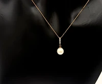 10K Rose Gold Fresh Water Pearl and Diamond Pendant, 18"