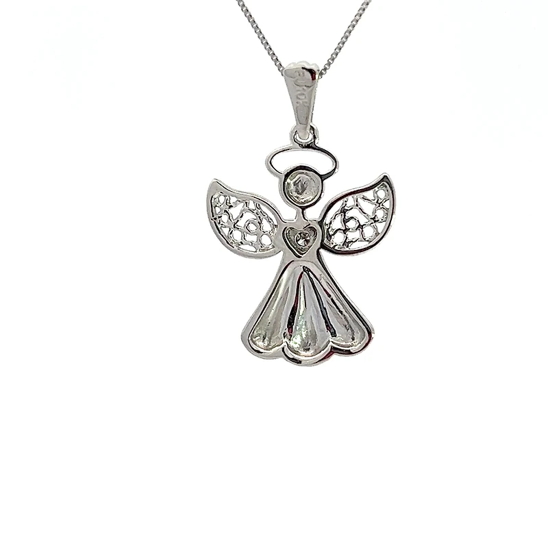 10K White Gold 0.015 cttw  Diamond  Angel Pendant, 18"