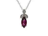 10K White Gold 8mm x 4mm Rhodalite Garnet and 0.02cttw Diamond Pendant with Rolo Chain - 18 Inches