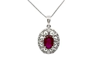 10K White Gold Ruby and Diamond Pendant, 18"
