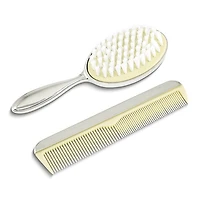 Silver-tone Teddy Bear Baby Comb and Brush Set