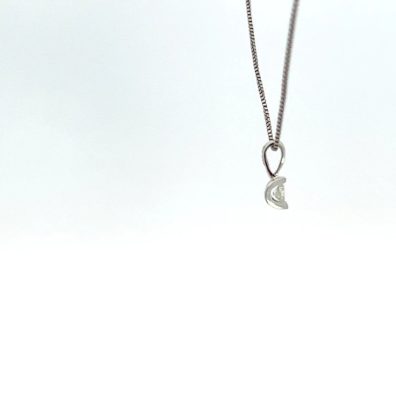 10K White Gold 0.04 cttw Diamond Solitaire Mezza Luna Pendant, 18"