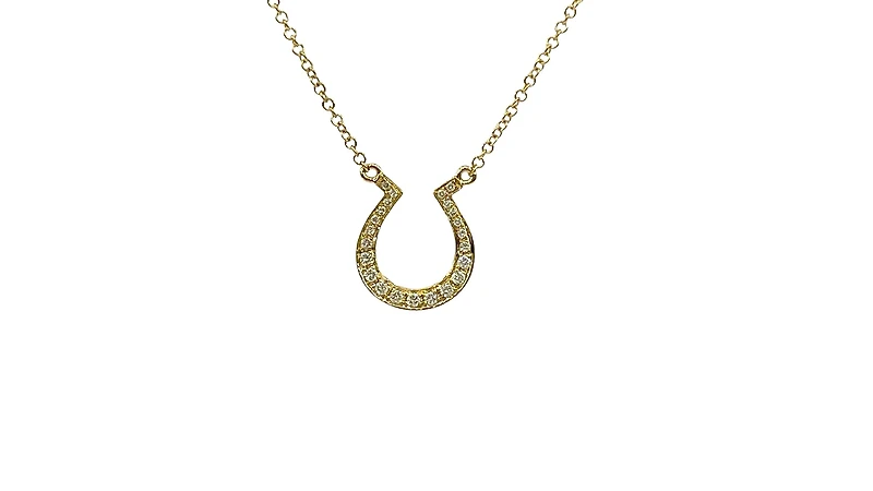 14K Yellow Gold 0.12cttw Diamond Horseshoe Pendant, 18"