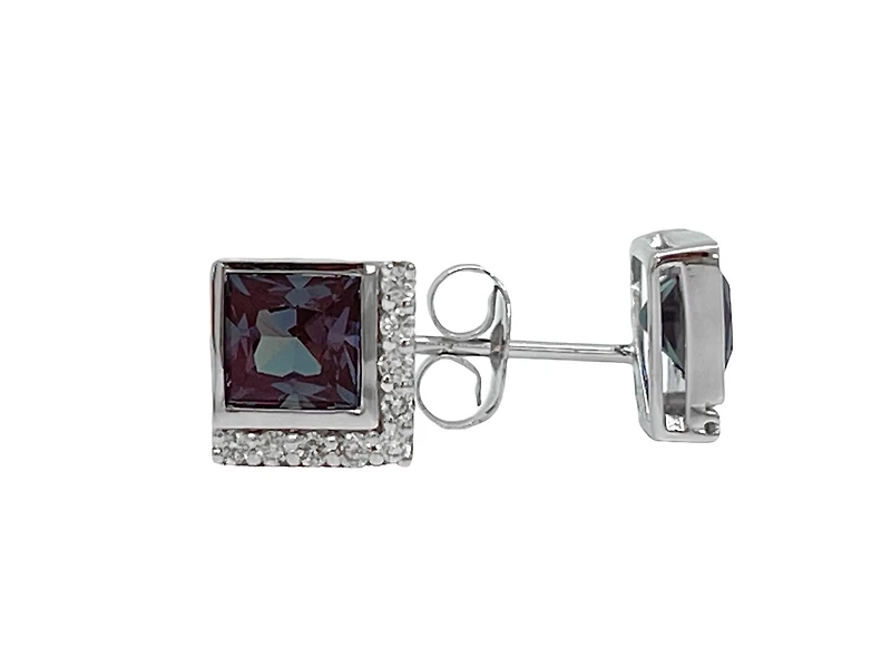 10K White Gold Created Alexandrite and Diamond  Earrings